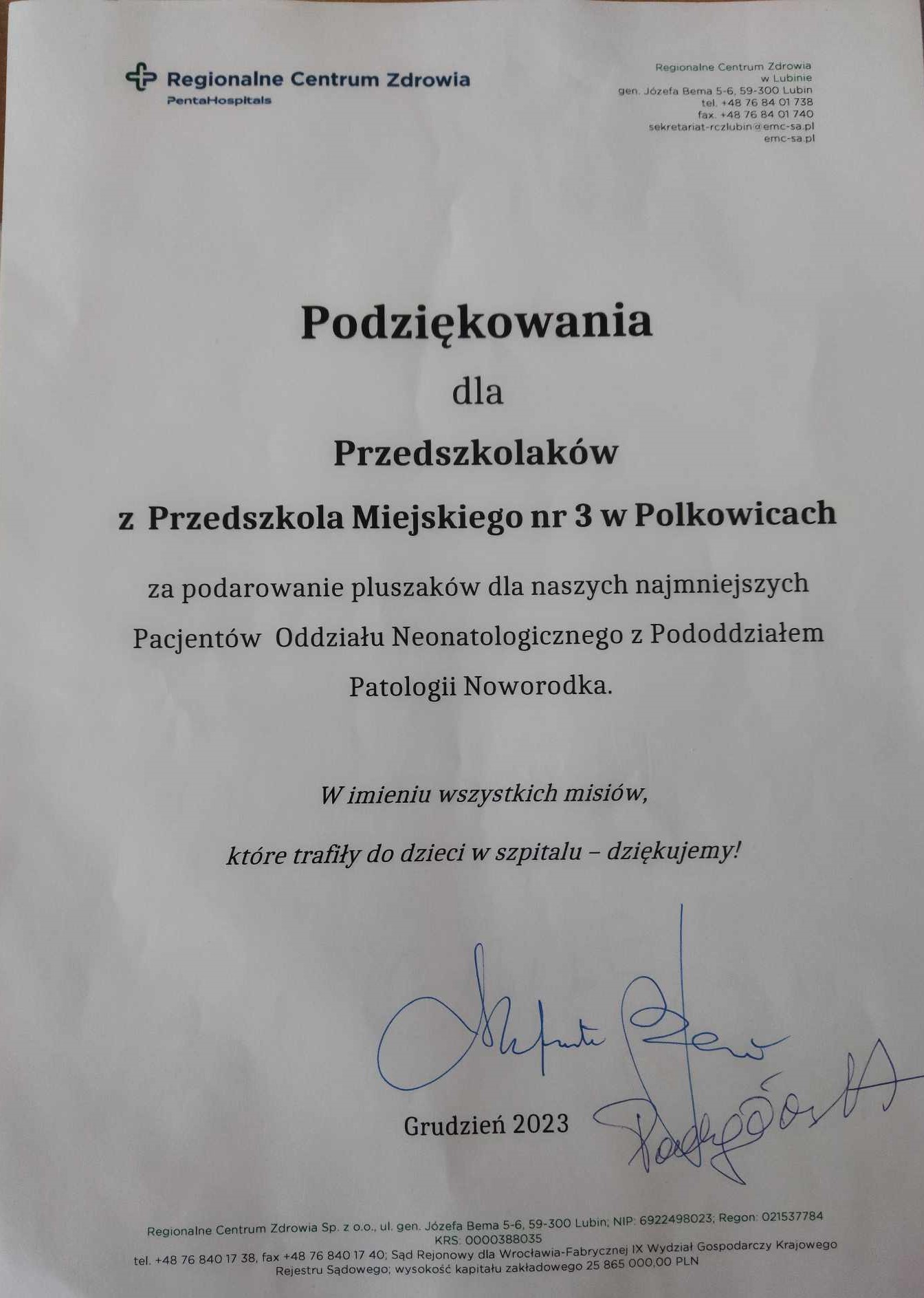 podziękowanie
